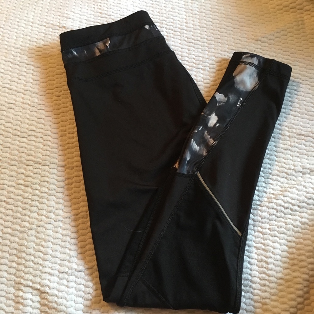 Black Leggings with Mesh and Patterned Inserts